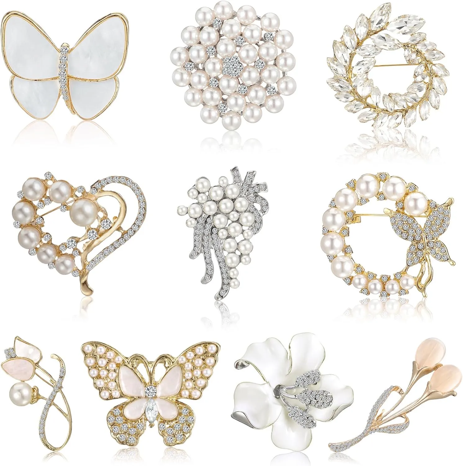 10 Pcs Brooches for Women Calla Lily Butterfly Pearl Brooch Pin Lapel Elegant Crystal Rhinestone Heart Flower Bulk Brooches for Wedding Bridal Dress Corsage Bouquet Coats Jackets Sweaters