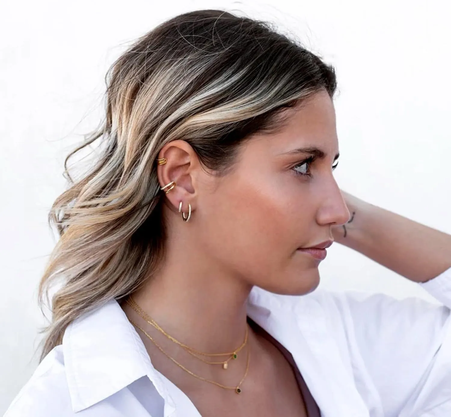 14K Gold Ear Cuffs Non Piercing for Women - Gold Hoop Earrings with Cubic Zirconia - Trendy Non Tarnish Hypoallergenic Fake Earrings - Good Gift for Women