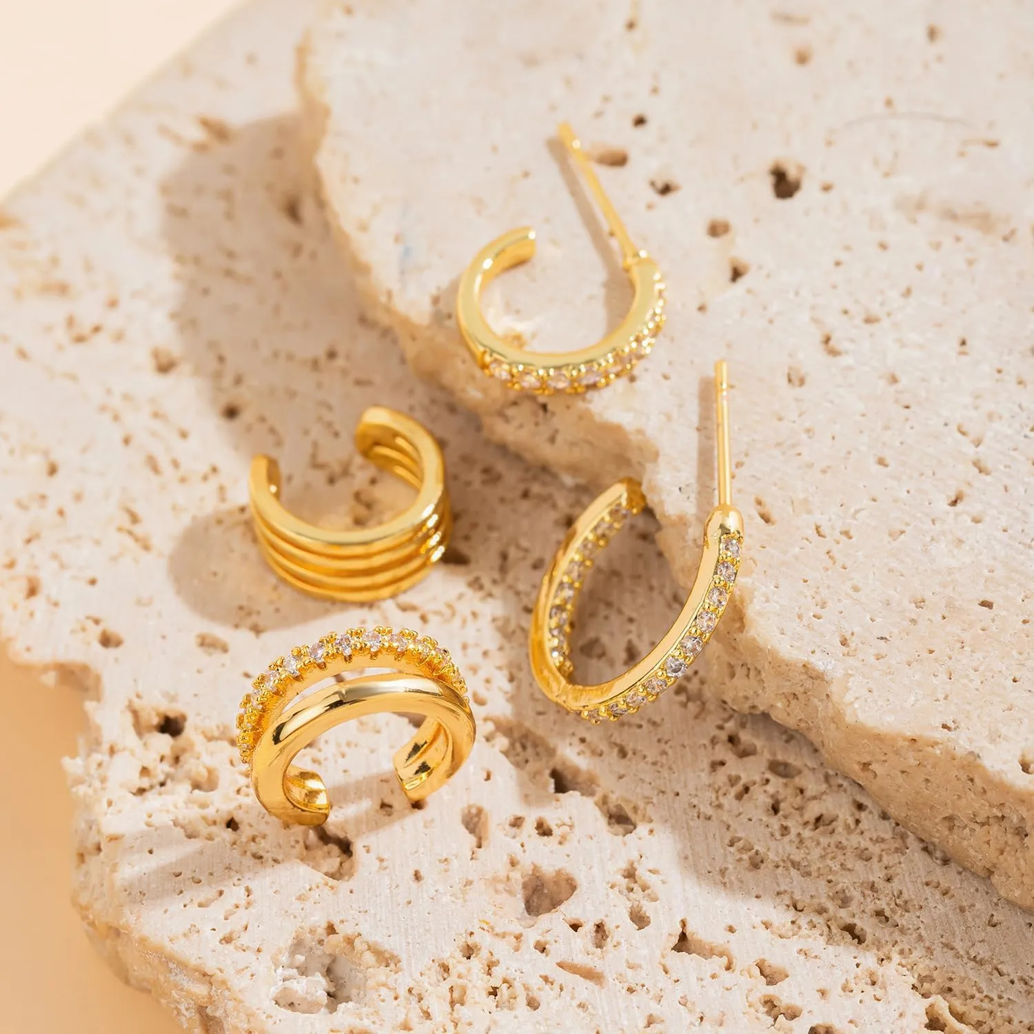 14K Gold Ear Cuffs Non Piercing for Women - Gold Hoop Earrings with Cubic Zirconia - Trendy Non Tarnish Hypoallergenic Fake Earrings - Good Gift for Women