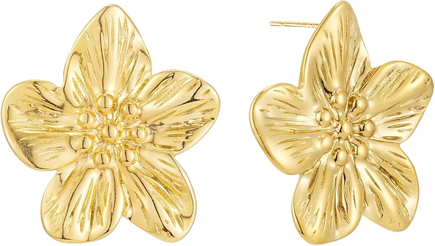 14K Gold Plated Gold Flower Stud Earrings for Women, Stainless Steel Large Big Statement Earring 925 Sterling Silver Post Hypoallergenic Floral Earrings Trendy Jewelry Gift for Women
