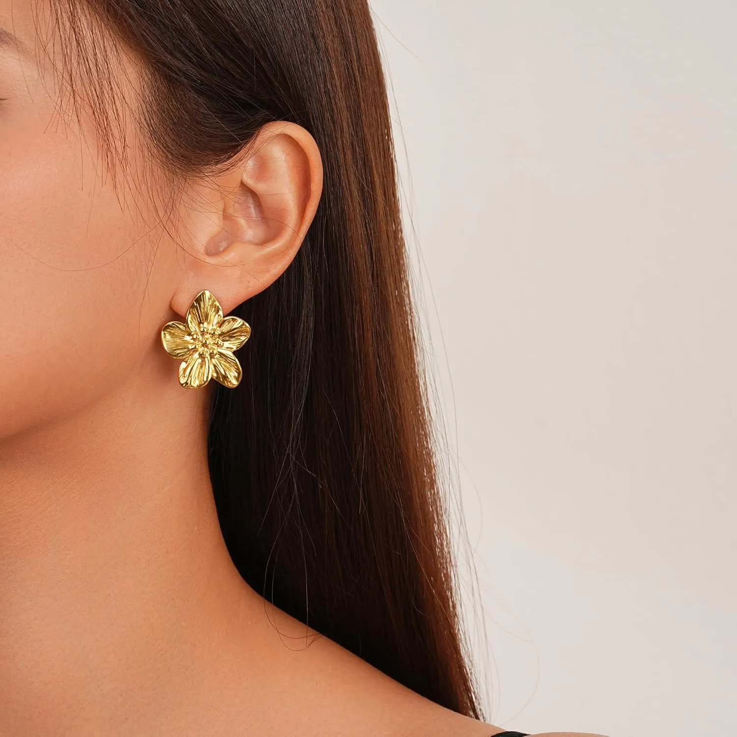 14K Gold Plated Gold Flower Stud Earrings for Women, Stainless Steel Large Big Statement Earring 925 Sterling Silver Post Hypoallergenic Floral Earrings Trendy Jewelry Gift for Women