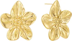 14K Gold Plated Gold Flower Stud Earrings for Women, Stainless Steel Large Big Statement Earring 925 Sterling Silver Post Hypoallergenic Floral Earrings Trendy Jewelry Gift for Women