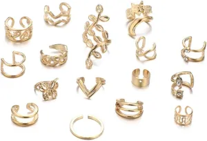 16Pcs Gold Ear Cuffs Earrings Set for Women Silver Non Piercing Cartilage Ear Clip Earrings Leaf Butterfly Earrings Jewelry Accessories