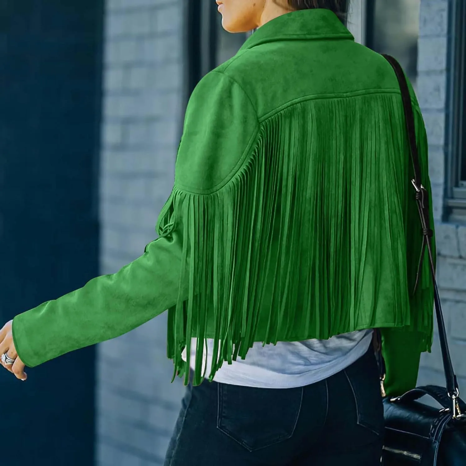 2024 Faux Leather Jackets For Women Trendy Long Sleeve Y2k Fashion Coats Vintage Lapel Fringe Jackets With Tassel
