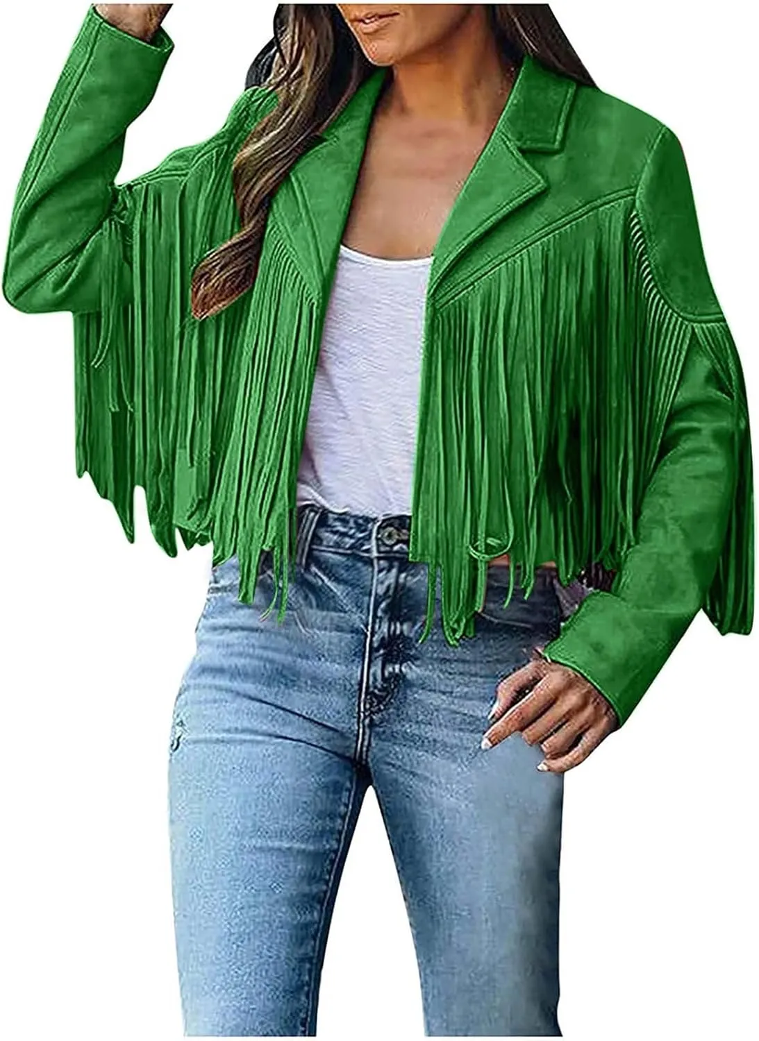 2024 Faux Leather Jackets For Women Trendy Long Sleeve Y2k Fashion Coats Vintage Lapel Fringe Jackets With Tassel
