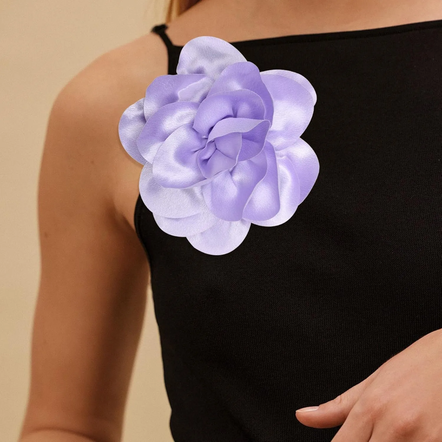 2Pack 6inch Extra Large Satin Brooches Lapel Pins Dainty Elegant Fabric Camellia Rose Flower Brooch Pin for Women Wedding Part Dance Clothes Accessories Jewelry