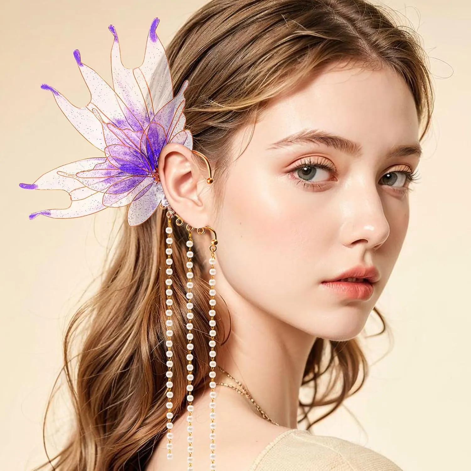2Pcs Mermaid Elf Ear Cuffs Supplies Fairy Wings Earrings Accessories Dress up Mermaid Non Piercing Ear Clips for Women Christmas Halloween Cosplay Party Costume Accessories