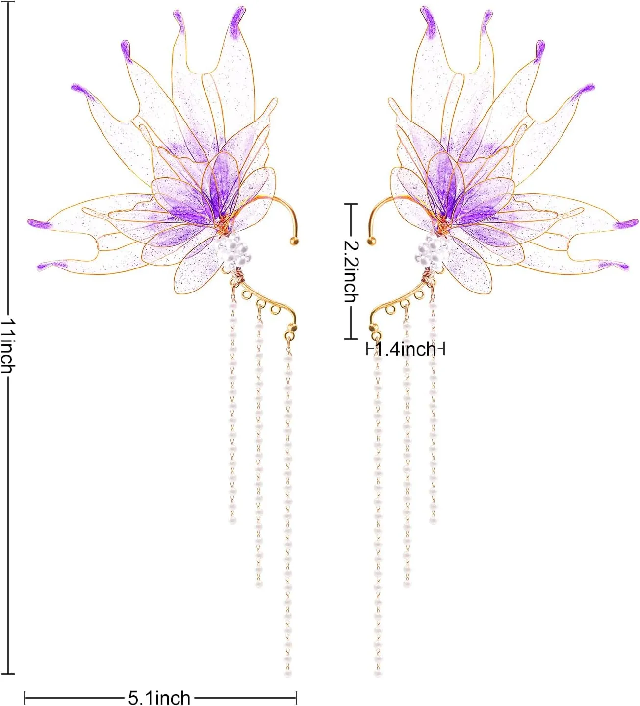 2Pcs Mermaid Elf Ear Cuffs Supplies Fairy Wings Earrings Accessories Dress up Mermaid Non Piercing Ear Clips for Women Christmas Halloween Cosplay Party Costume Accessories