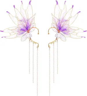 2Pcs Mermaid Elf Ear Cuffs Supplies Fairy Wings Earrings Accessories Dress up Mermaid Non Piercing Ear Clips for Women Christmas Halloween Cosplay Party Costume Accessories