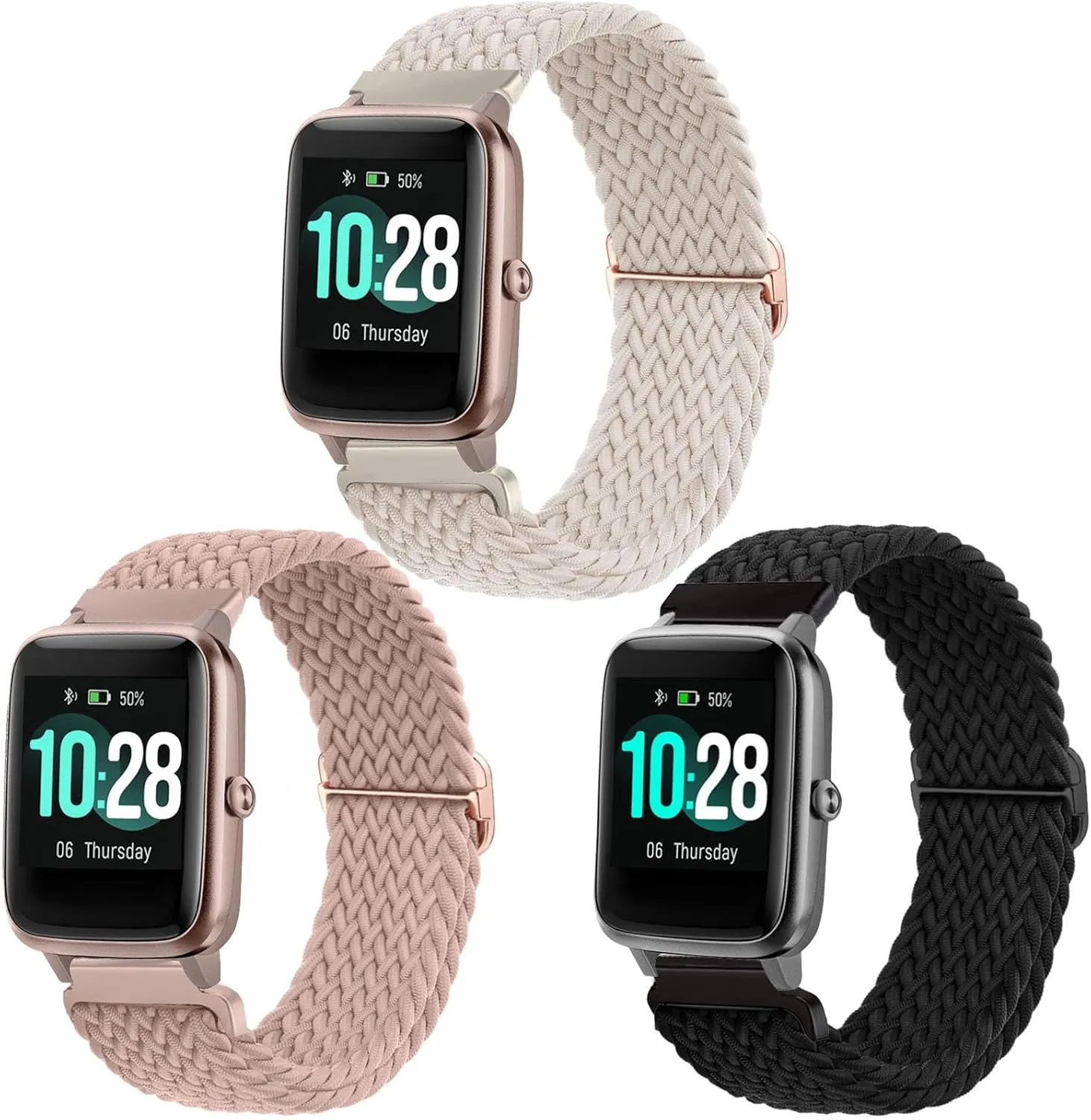3 Pack Braided Stretchy Solo Loop Watch Bands Compatible with Veryfitpro ID205L Watch, 19mm Elastic Nylon Strap for Willful SW021 ID205L/SW025 ID205S / YAMAY SW020 SW021 SW023 ID205 ID205L ID205U, Fitpolo ID205L Women Men