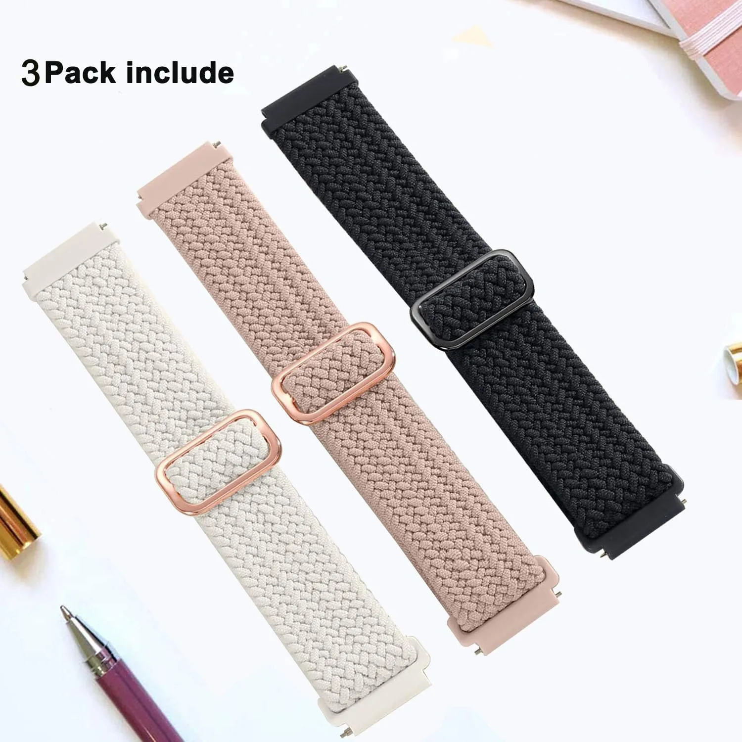 3 Pack Braided Stretchy Solo Loop Watch Bands Compatible with Veryfitpro ID205L Watch, 19mm Elastic Nylon Strap for Willful SW021 ID205L/SW025 ID205S / YAMAY SW020 SW021 SW023 ID205 ID205L ID205U, Fitpolo ID205L Women Men