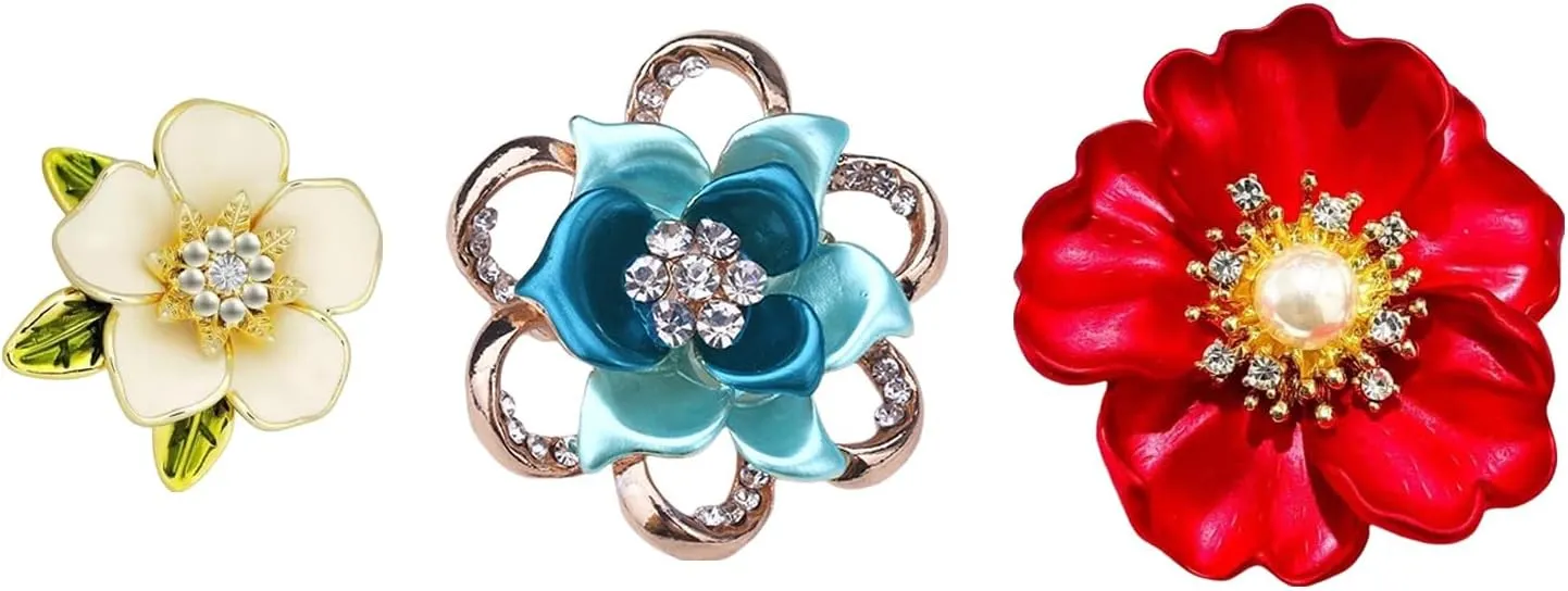 3Pcs Enamel Rhinestone Flower Brooch Cute Crystal Brooches and Pins for Women Gold brooch Fashion Jewelry for Women Gift