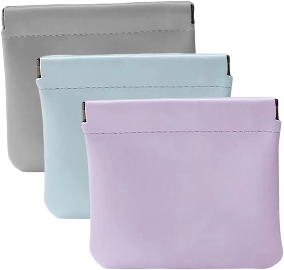 3Pcs Pocket Cosmetic Bag, Squeeze Makeup Bag, Pocket Cosmetic Bag Waterproof Leather No Zipper Self-Closing Portable Travel Makeup Pouch (B)