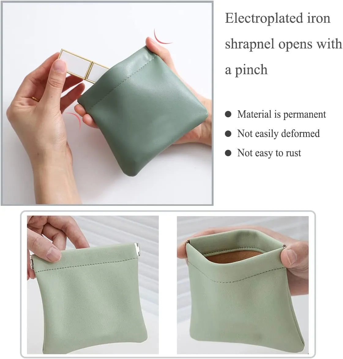 3Pcs Pocket Cosmetic Bag, Squeeze Makeup Bag, Pocket Cosmetic Bag Waterproof Leather No Zipper Self-Closing Portable Travel Makeup Pouch (B)