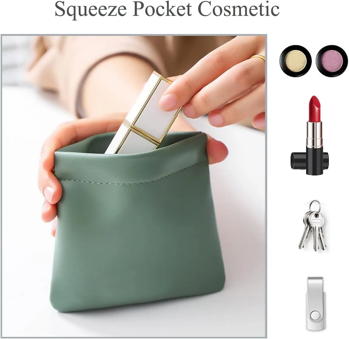 3Pcs Pocket Cosmetic Bag, Squeeze Makeup Bag, Pocket Cosmetic Bag Waterproof Leather No Zipper Self-Closing Portable Travel Makeup Pouch (B)