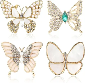 4 Pcs Brooches for Women, Lapel Elegant Bulk Butterfly Brooches Simulated Rhinestone Pearl Pins for Wedding Bridal Dress Corsage Bouquet Coats Jackets Sweaters