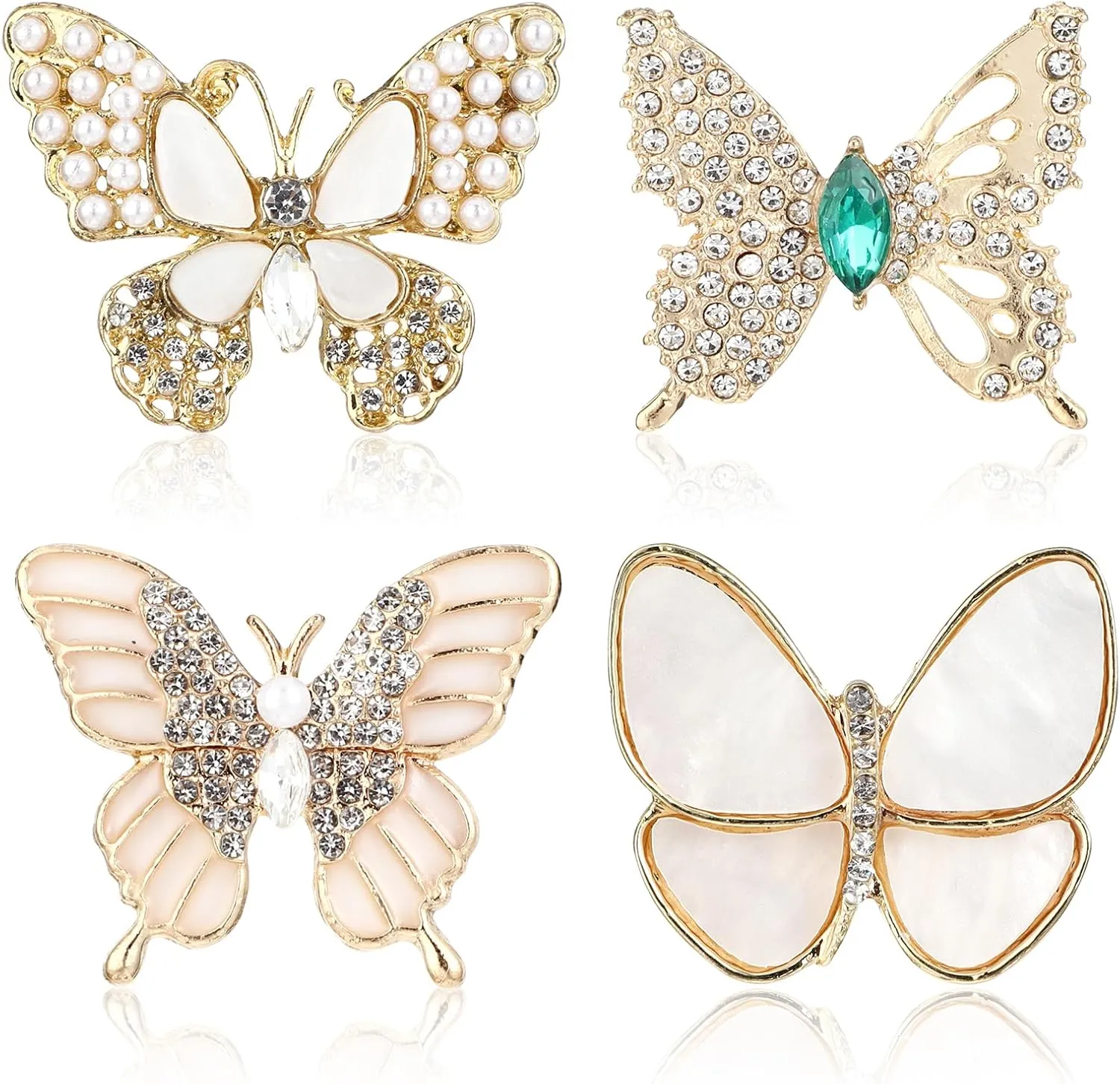 4 Pcs Brooches for Women, Lapel Elegant Bulk Butterfly Brooches Simulated Rhinestone Pearl Pins for Wedding Bridal Dress Corsage Bouquet Coats Jackets Sweaters