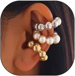 4 Pcs Chunky Ear Cuffs Earrings Gold Silver Ear Cuffs Non Piercing Hoop Earring For Women Clip On Cartilage Wrap Cuff Earrings