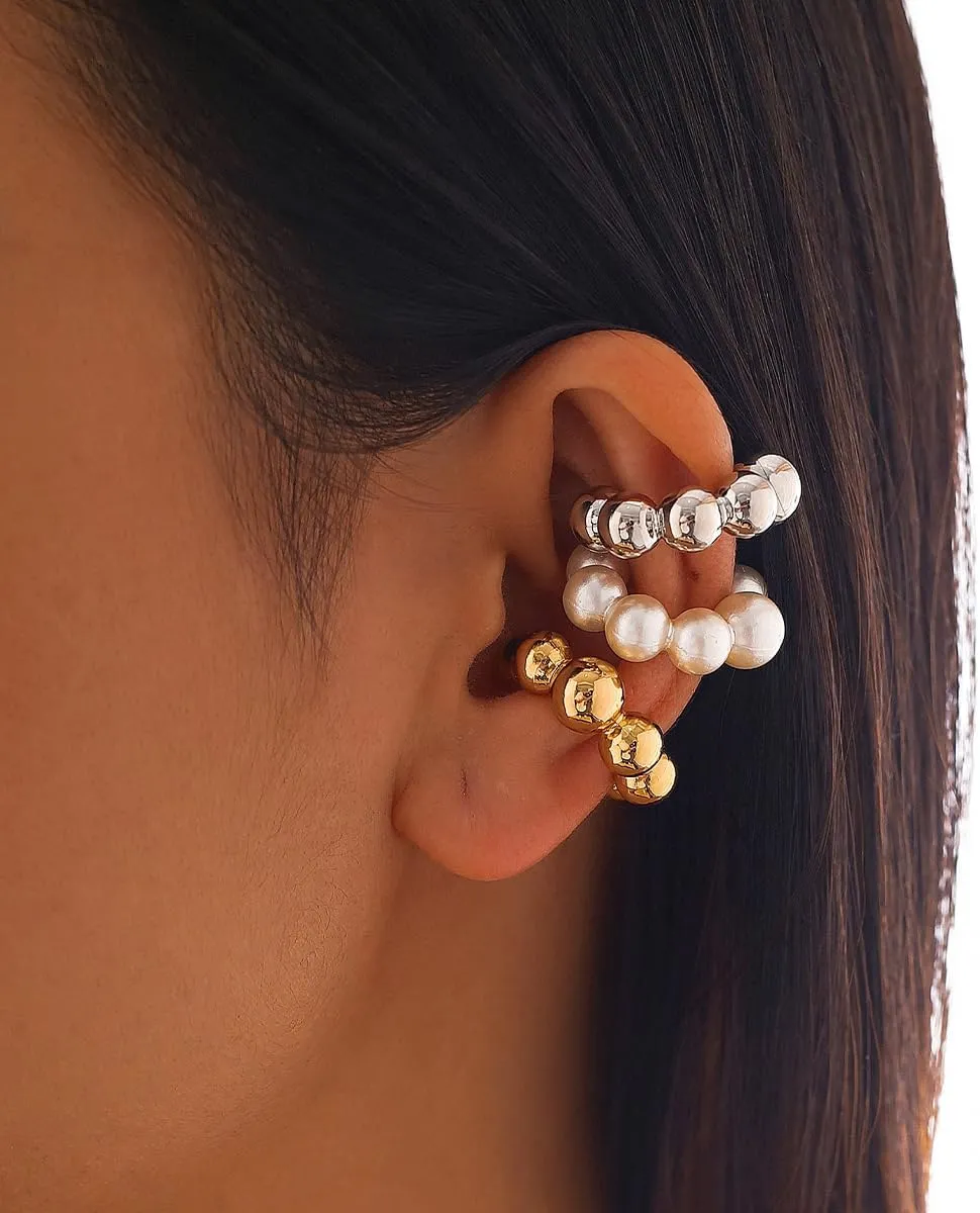 4 Pcs Chunky Ear Cuffs Earrings Gold Silver Ear Cuffs Non Piercing Hoop Earring For Women Clip On Cartilage Wrap Cuff Earrings