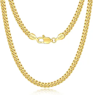 4mm 18K Gold Plated Cuban Chain for Men, 925 Sterling Silver Miami Cuban Link Chain Necklace for Men, Hip-Hop & Cool Men's Chain Necklace, 16/18/20/22/24/26 Inch