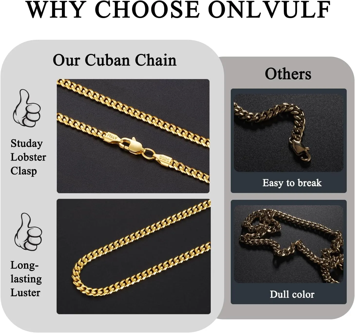 4mm 18K Gold Plated Cuban Chain for Men, 925 Sterling Silver Miami Cuban Link Chain Necklace for Men, Hip-Hop & Cool Men's Chain Necklace, 16/18/20/22/24/26 Inch