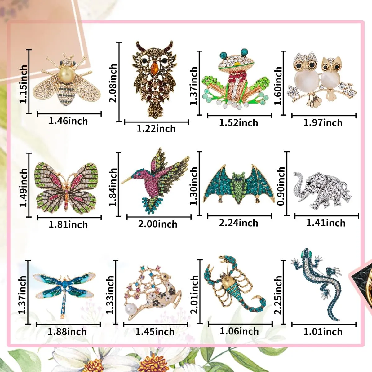 6 Pieces Dragonfly Butterfly and Bee Insect Animal Lapel Brooch Pin Set for Daily Decoration