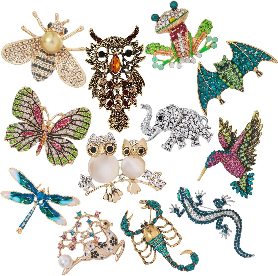 6 Pieces Dragonfly Butterfly and Bee Insect Animal Lapel Brooch Pin Set for Daily Decoration