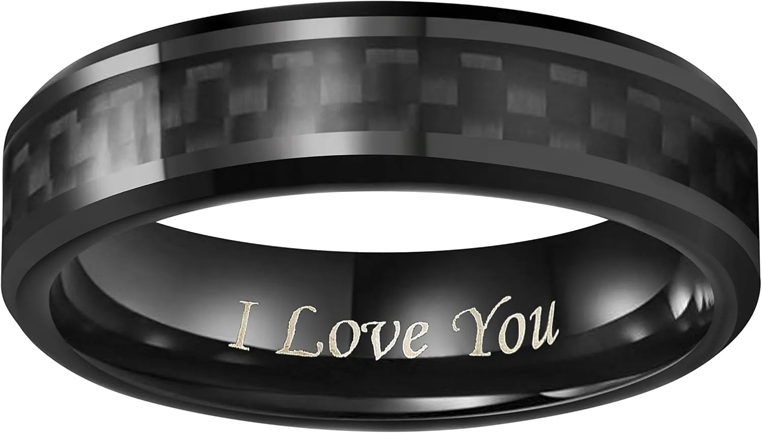 6mm 8mm 10mm Black Carbon Fiber Black Tungsten Carbide Wedding Band Ring Engraved I Love You Men Women Size 4 To 16