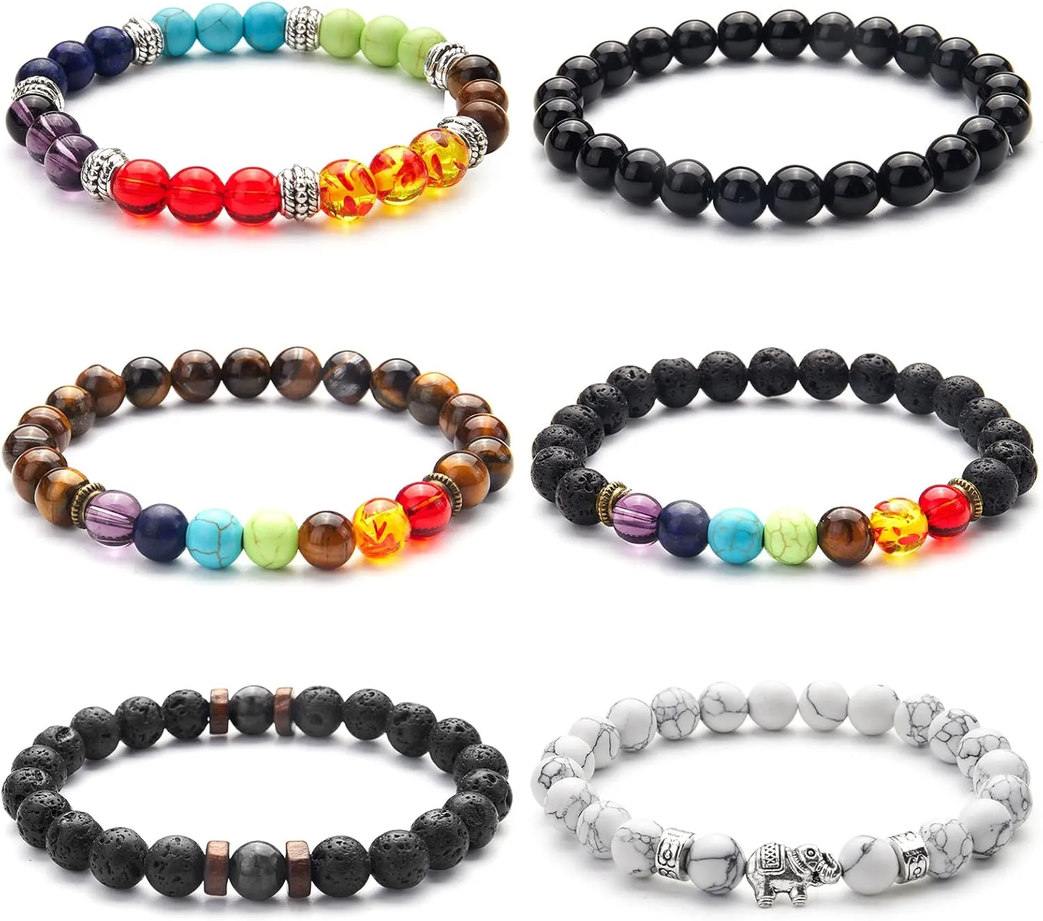 6PCS Chakra Bracelet for Women Men 8mm Healing Stones Bracelets Crystal Bracelets Beaded Bracelets for Women Men