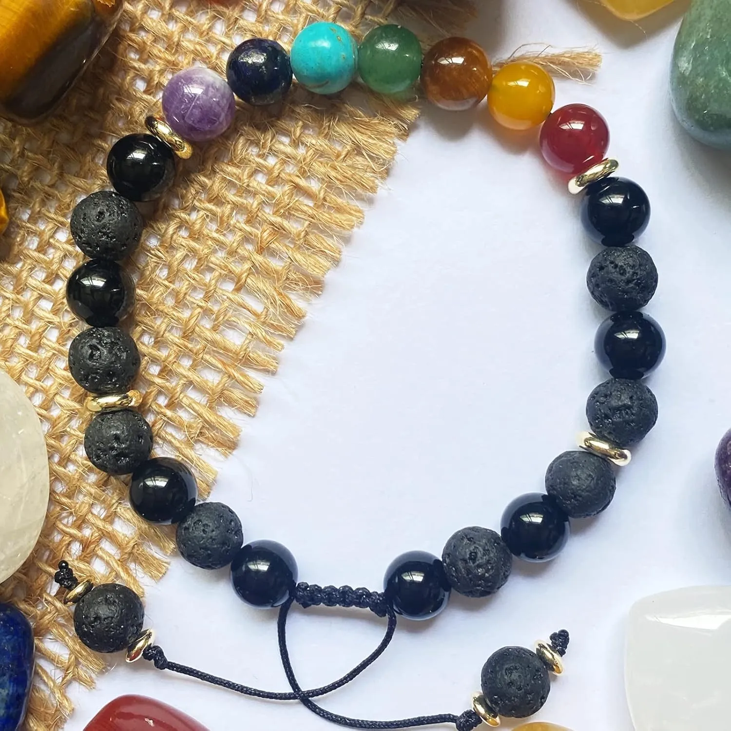 7 Chakra Bracelet Real Crystal Stone Beads Essential Oil Set Yoga Meditation Protection Lava Rock Jewelry Gifts for Women Men