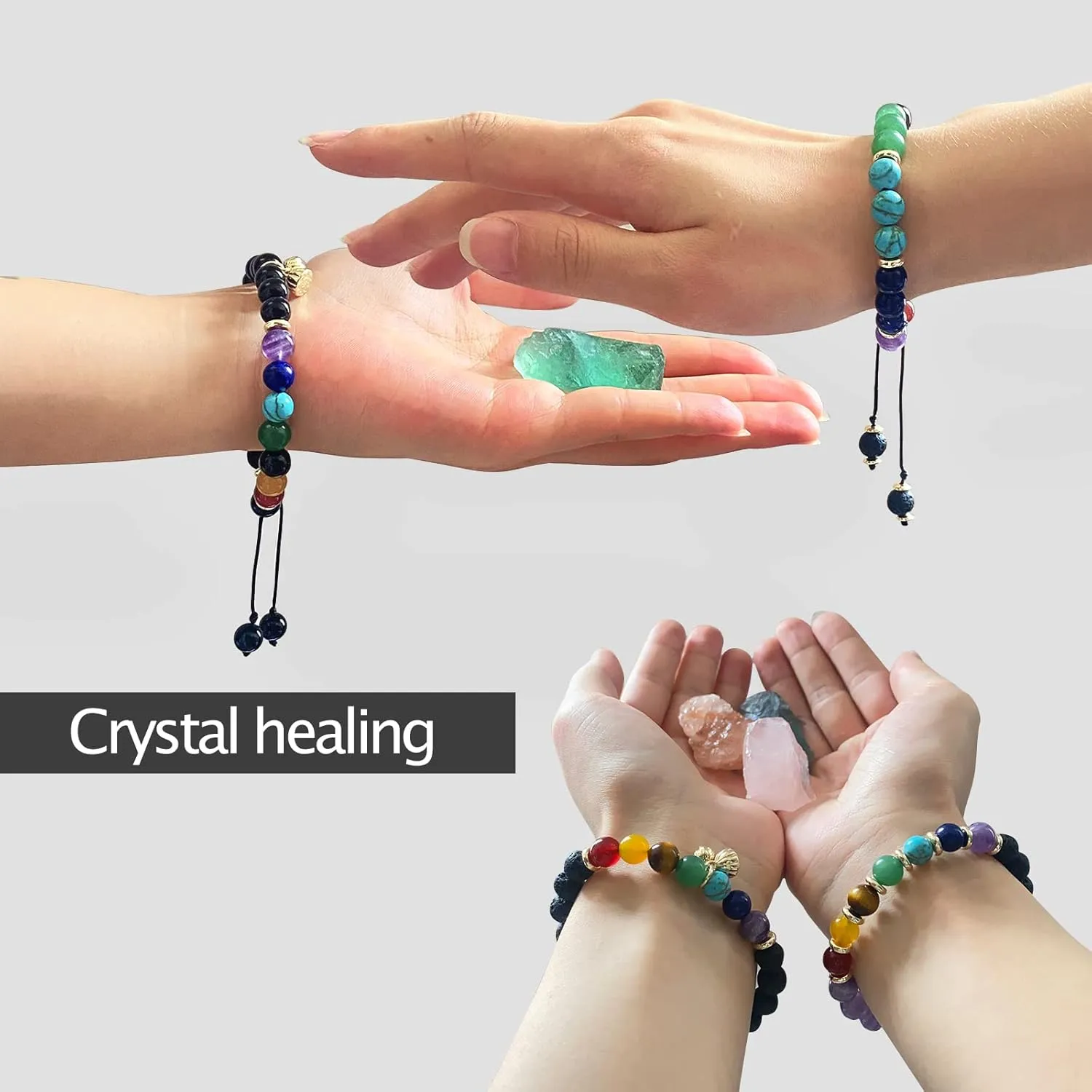 7 Chakra Bracelet Real Crystal Stone Beads Essential Oil Set Yoga Meditation Protection Lava Rock Jewelry Gifts for Women Men