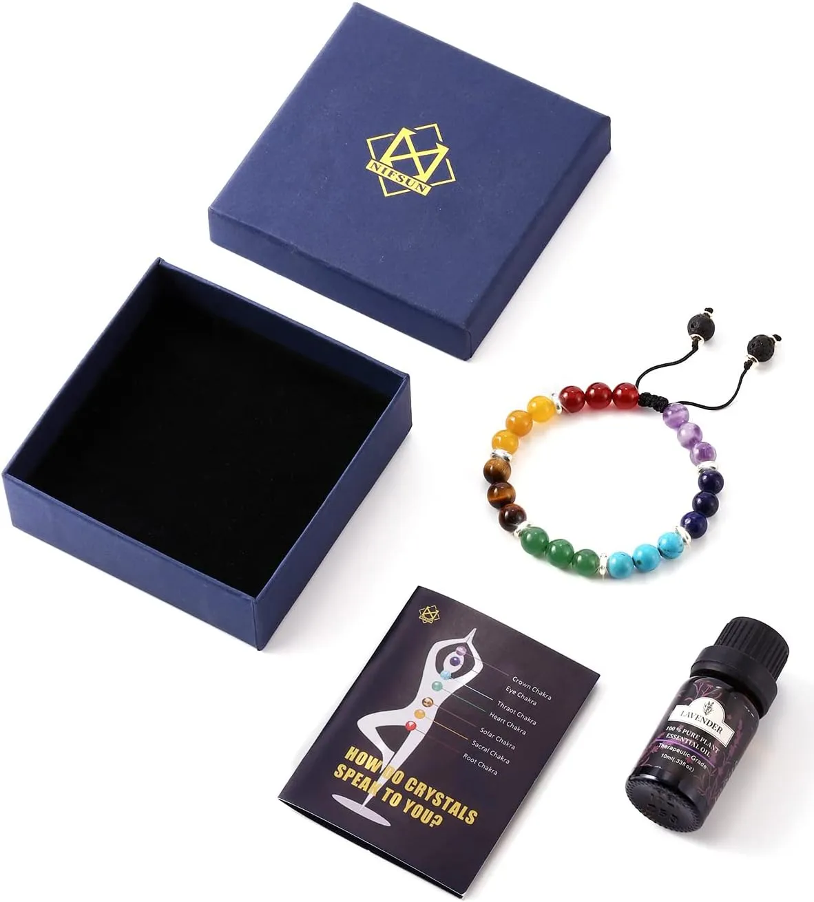 7 Chakra Bracelet Real Crystal Stone Beads Essential Oil Set Yoga Meditation Protection Lava Rock Jewelry Gifts for Women Men