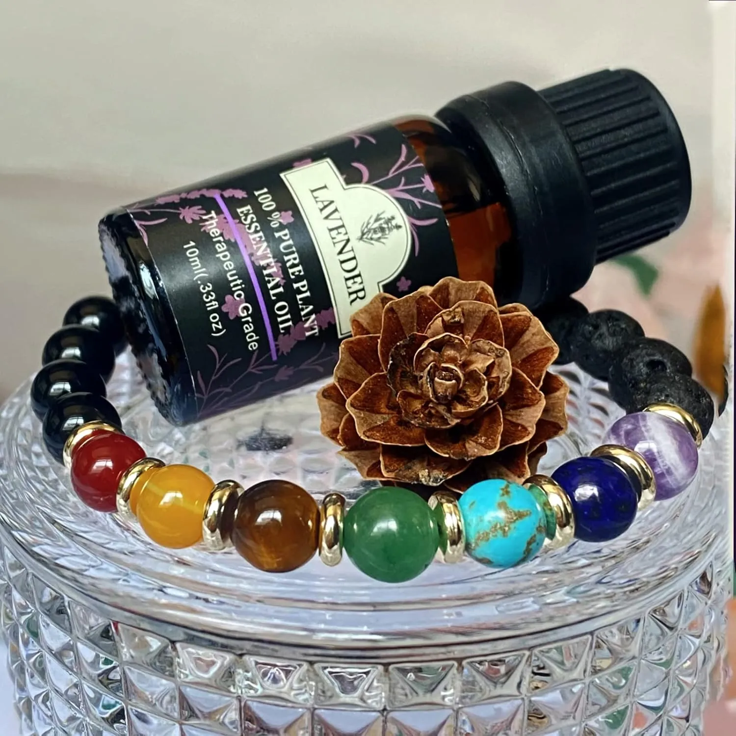 7 Chakra Bracelet Real Crystal Stone Beads Essential Oil Set Yoga Meditation Protection Lava Rock Jewelry Gifts for Women Men