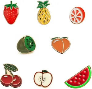 8Pcs Fruits Enamel Brooches Pins Watermelon Strawberry Pineapple Kiwi Orange Peach Cherry Apple Enamel Pins Cute Fruits Lapel Pins Brooches Pin Badges for Girls Women Clothing Backpacks Jackets Hats