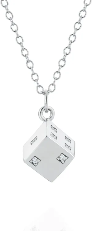 925 Sterling Silver Dice Pendant Necklace for Women Trendy Round Brilliant Cut Medallion Chain