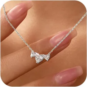 925 Sterling Silver Triple Zircon Heart Pendant Necklace for Women Infinity Love Symbol Choker Hypoallergenic Platinum Plated Jewelry to Mom Daughter Wife Graduation Gift