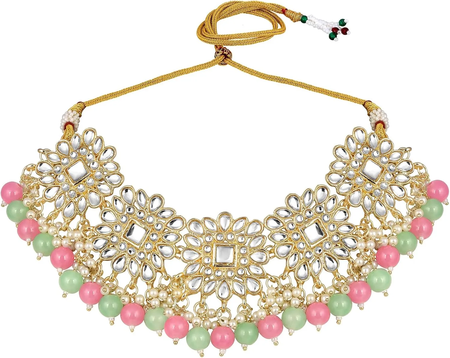 Aabhu Kundan Choker Necklace Set with Earrings & Maang Tikka, Gold-Plated Indian Wedding Jewelry Sets for Women, Traditional Indian Choker Necklace, Bollywood Jewelry, Indian Jewelry Set for Weddings & Parties