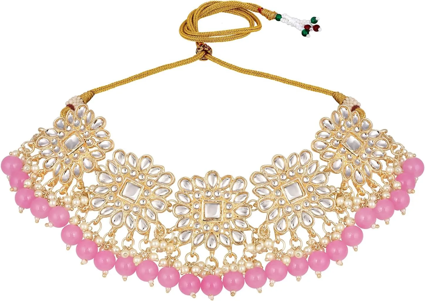 Aabhu Kundan Choker Necklace Set with Earrings & Maang Tikka, Gold-Plated Indian Wedding Jewelry Sets for Women, Traditional Indian Choker Necklace, Bollywood Jewelry, Indian Jewelry Set for Weddings & Parties
