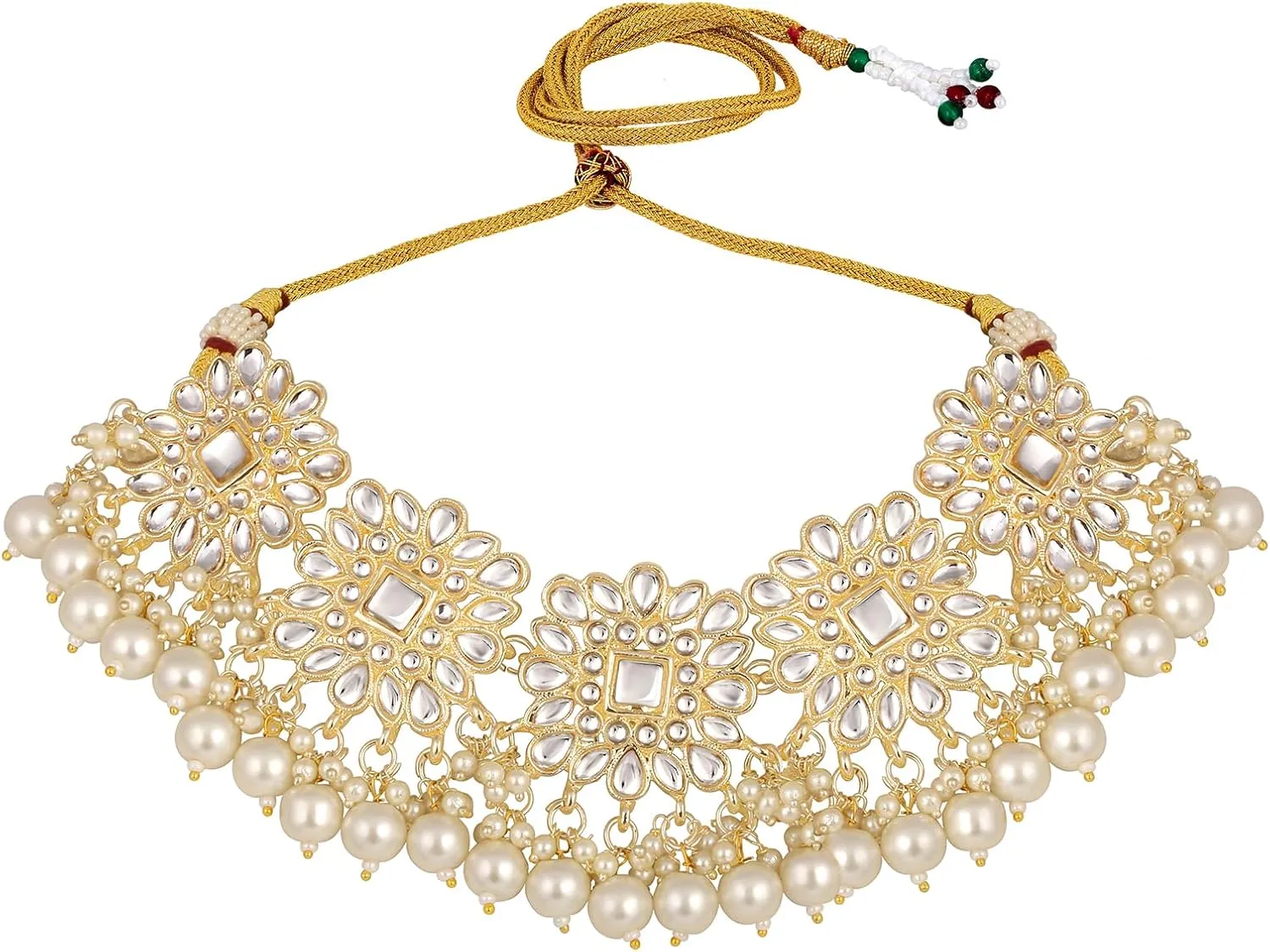 Aabhu Kundan Choker Necklace Set with Earrings & Maang Tikka, Gold-Plated Indian Wedding Jewelry Sets for Women, Traditional Indian Choker Necklace, Bollywood Jewelry, Indian Jewelry Set for Weddings & Parties