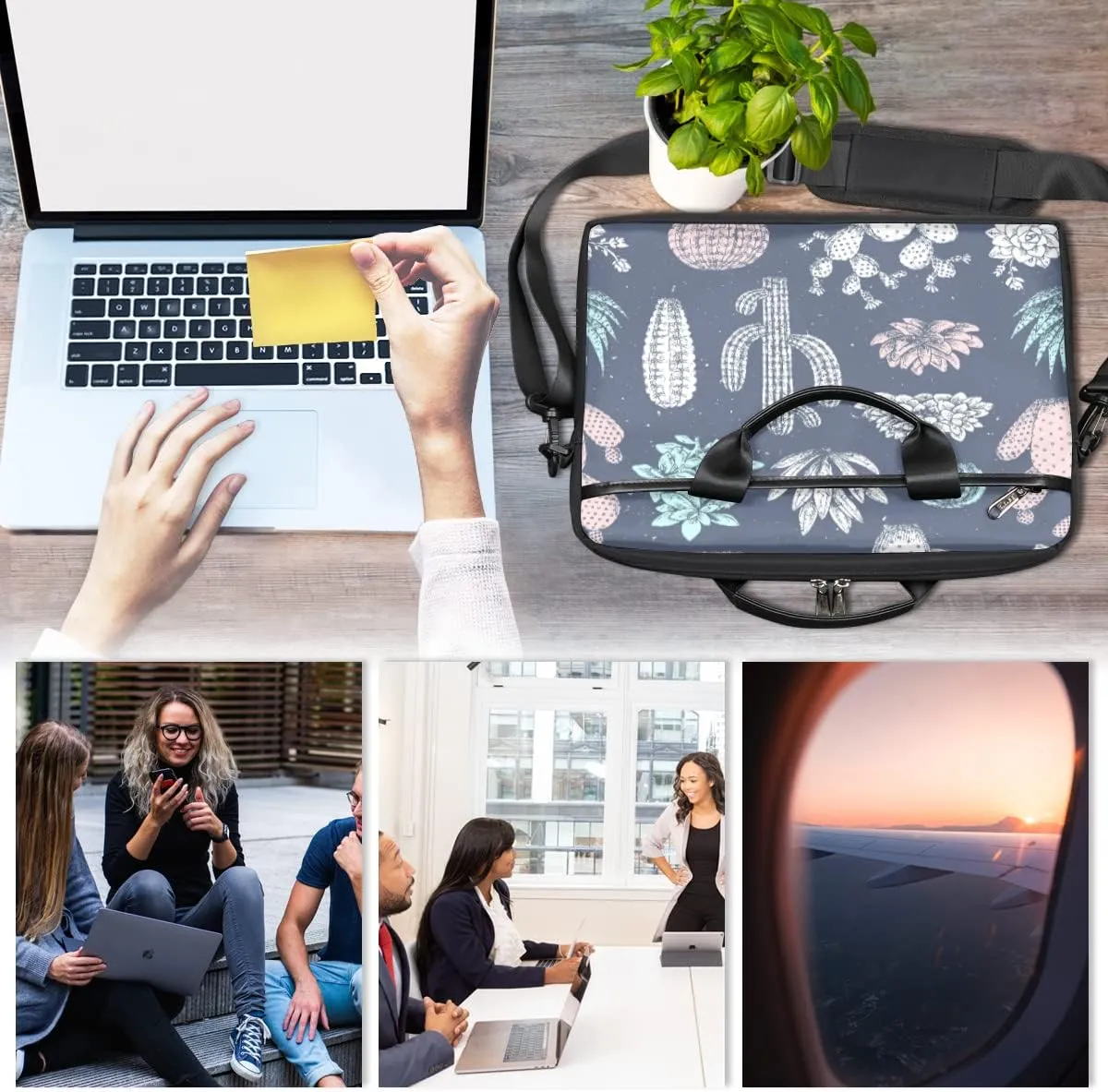 Abstract Watercolor Pineapple Laptop Shoulder Messenger Bag Waterproof Laptop Briefcase with Handle and Padded Strap