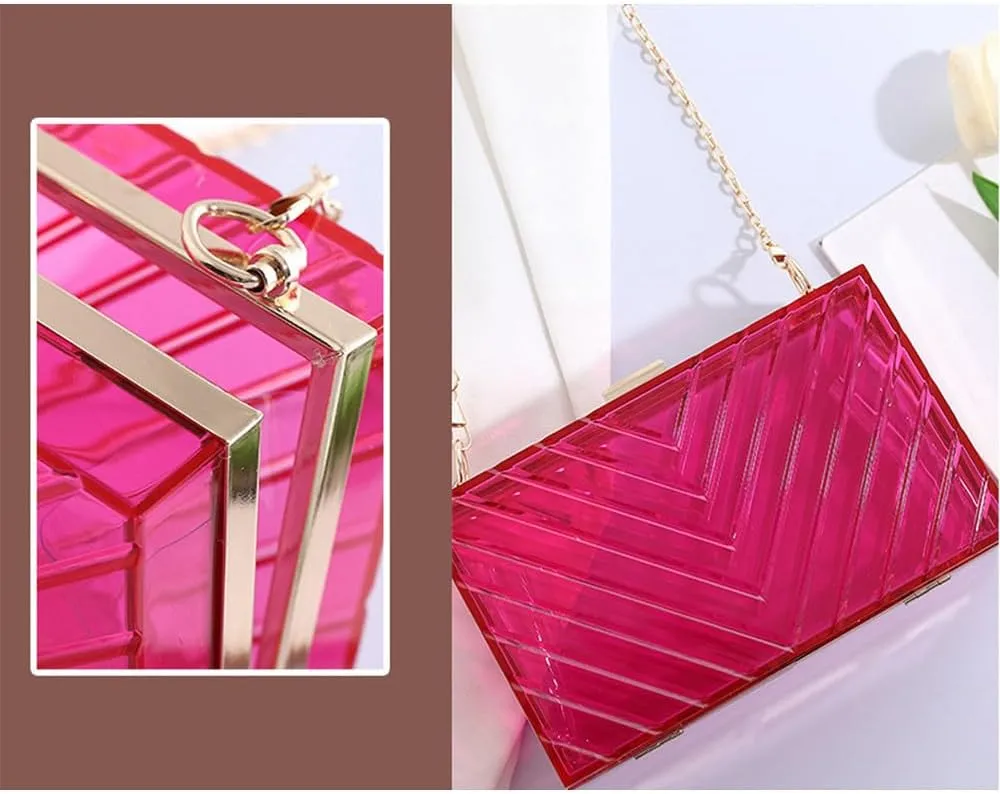 Acrylic Purses Evening Clutch Bag Clear Handbags for Women Cross Body Bag with Metal Chain Formal Wedding Prom Party