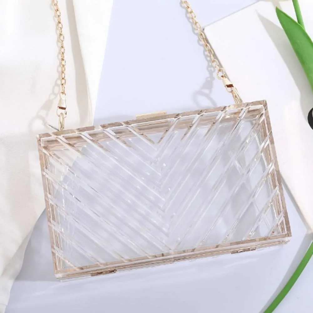 Acrylic Purses Evening Clutch Bag Clear Handbags for Women Cross Body Bag with Metal Chain Formal Wedding Prom Party