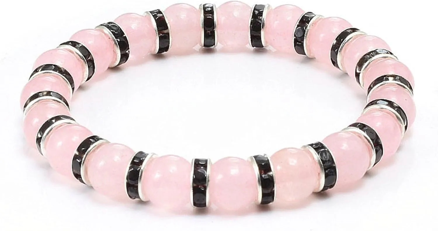 Aienid 8mm Bead Bracelets for Women Bracelet Beads Crystal Balls Nature Stones Pink Round Woven Stretchy 17cm x 7mm for Graduation