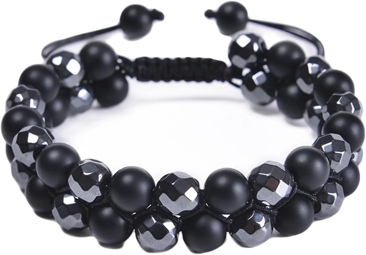Aienid Bangle Bracelets for Men, Tiger's Eye Bracelets Black Brown 8mm 2 Layer Braided Geometric Beaded Bracelet Nature Stone for Women Graduation Jewelry