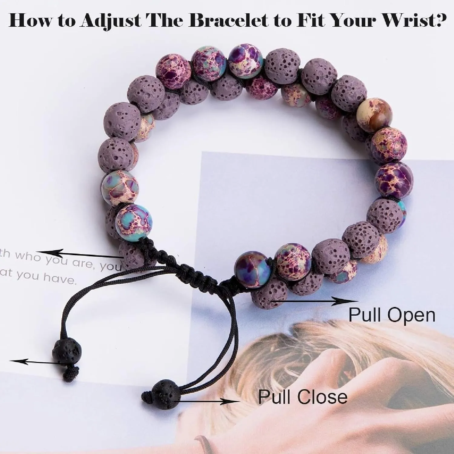 Aienid Bead Bracelet Purple, Lava Rock Stone Bead Bracelet Lava-Rock Two Layers Beaded Braided Bracelet Nature Stone for Men Women Graduation Jewelry