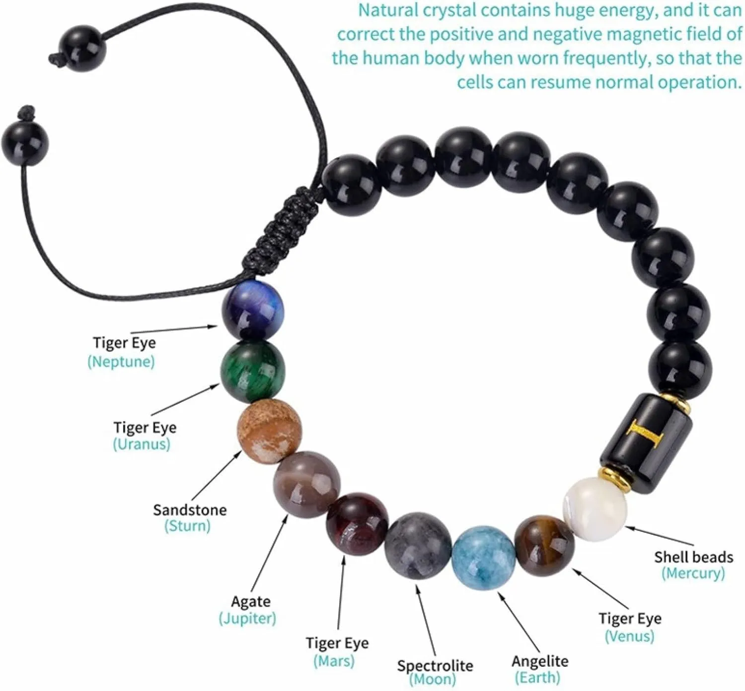 Aienid Obsidian Protection Bracelet, Amber Bracelets Black Alphabet Woven Beaded Bracelet Nature Stone for Men Women Graduation Jewelry