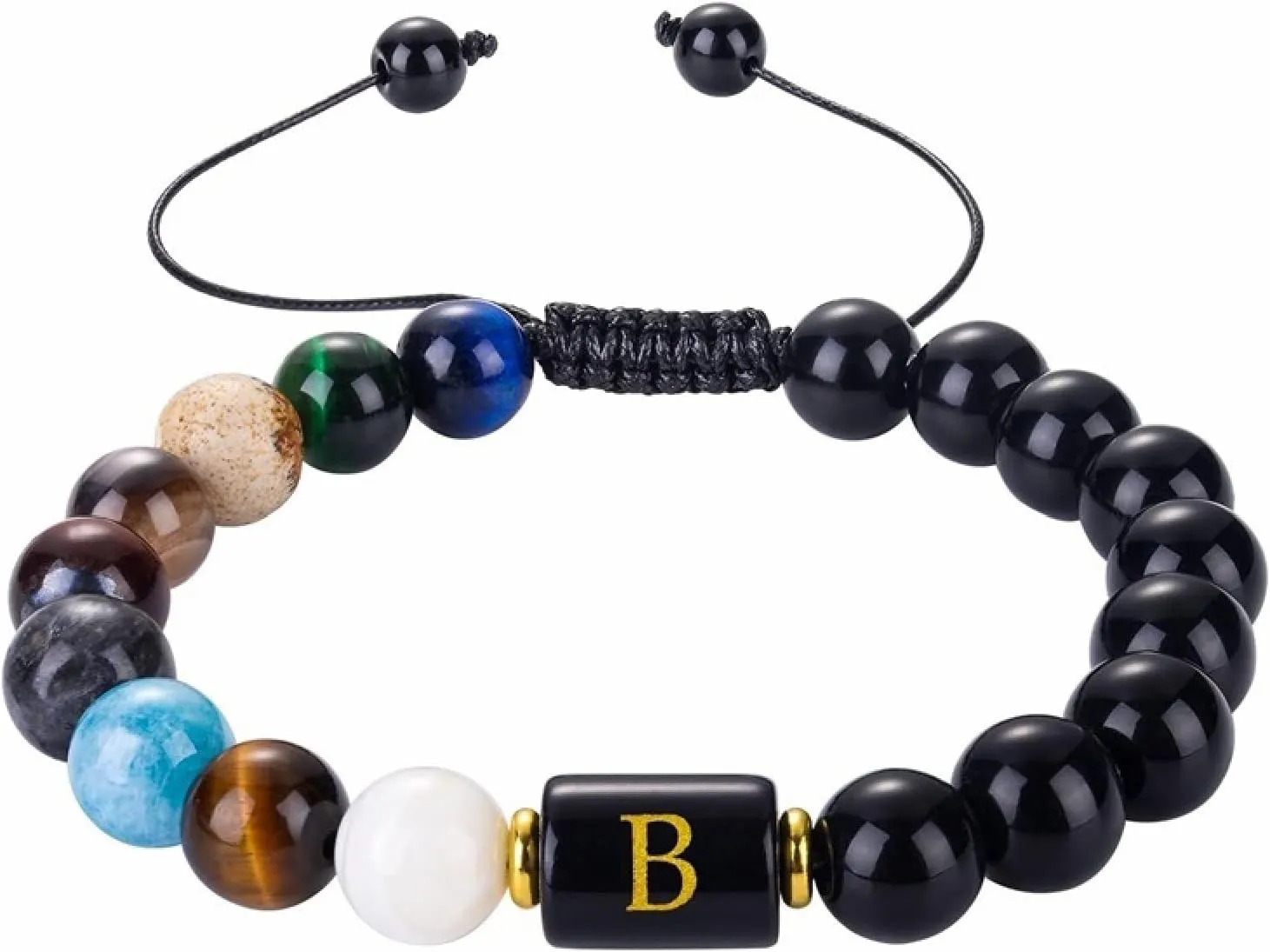 Aienid Obsidian Protection Bracelet, Amber Bracelets Black Alphabet Woven Beaded Bracelet Nature Stone for Men Women Graduation Jewelry