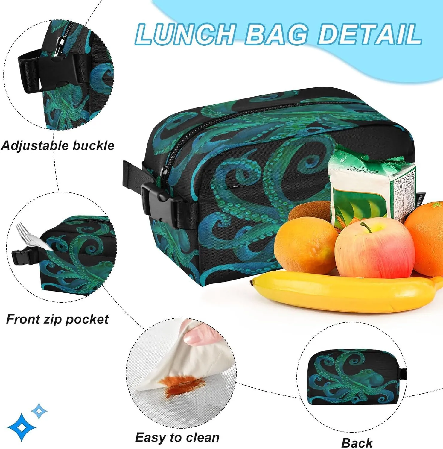ALAZA Blue Watercolor Octopus Backpackand Lunch Bag Set School Bag Bookbag Casual Daypacks for Kids Girls Boys Teens