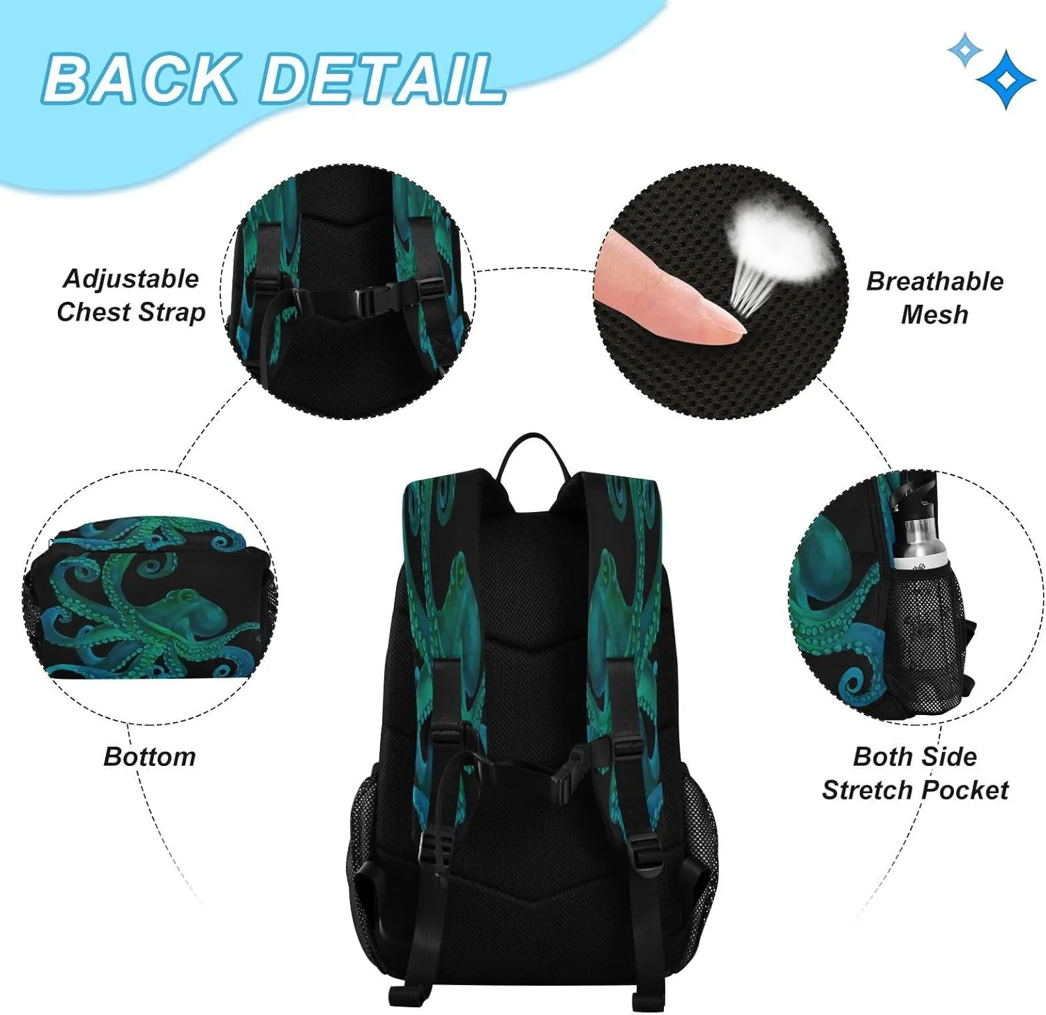 ALAZA Blue Watercolor Octopus Backpackand Lunch Bag Set School Bag Bookbag Casual Daypacks for Kids Girls Boys Teens