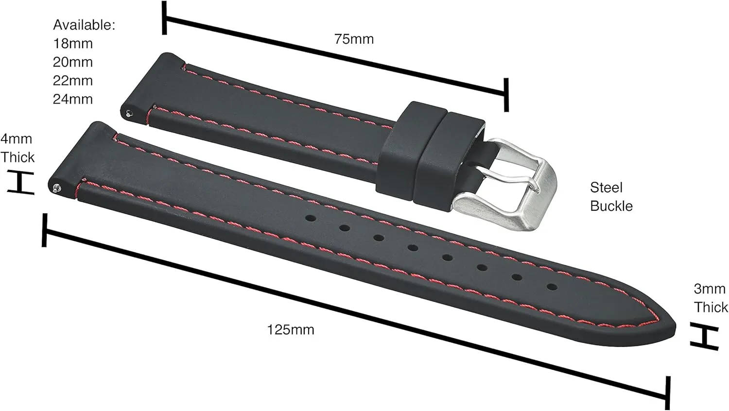 ALPINE Sporty Smooth Silicone Stitched Watch Band - Replacement Rubber Watch Bands - Quick Release Waterproof Watch Straps for Women & Men - Compatible with Regular & Smart Watch Bands